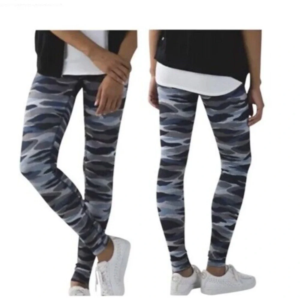 Lululemon Size 8 Wunder Under Pant Hi Rise Full Luon Camo Blue Cotton Soft Feel
